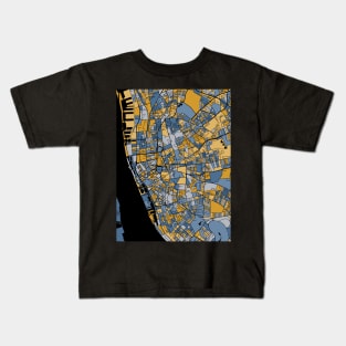 Liverpool Map Pattern in Blue & Gold Kids T-Shirt